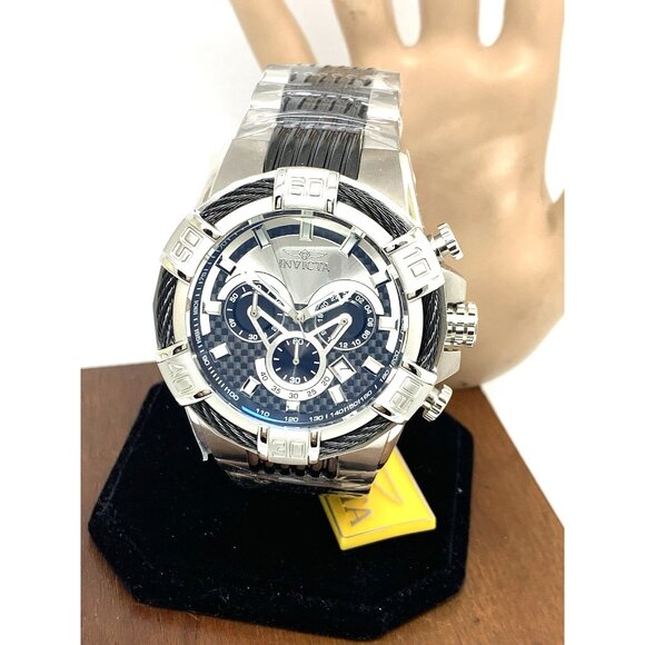 Invicta Men's Watch 29569 Bolt Quartz Chronograph Silver Black Stainless Steel - Picture 1 of 15